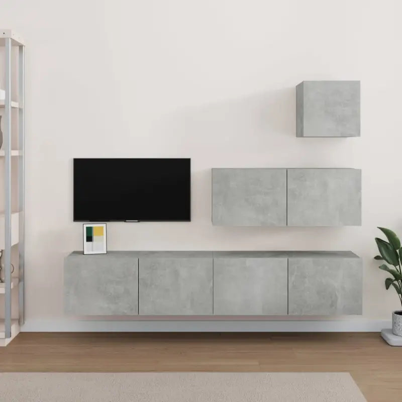 Tv-meubelset van bewerkt hout met strak modern design - Betongrijs / 4 / 80 cm - Tv-meubels