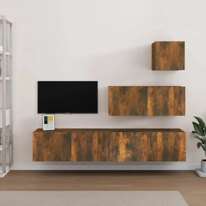 Tv-meubelset van bewerkt hout met strak modern design - Gerookt eiken / 4 / 80 cm - Tv-meubels