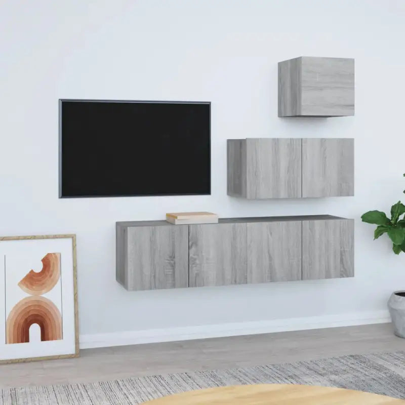 Tv-meubelset van bewerkt hout met strak modern design - Grijs sonoma / 4 / 60 cm - Tv-meubels