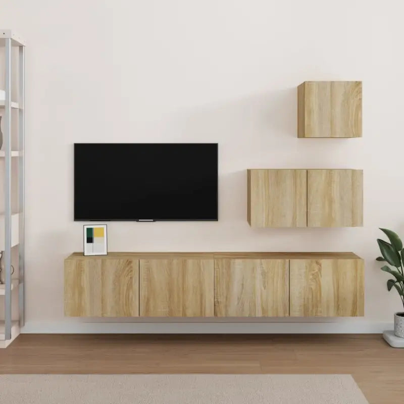 Tv-meubelset van bewerkt hout met strak modern design - Sonoma eiken / 4 / 60/80 cm - Tv-meubels