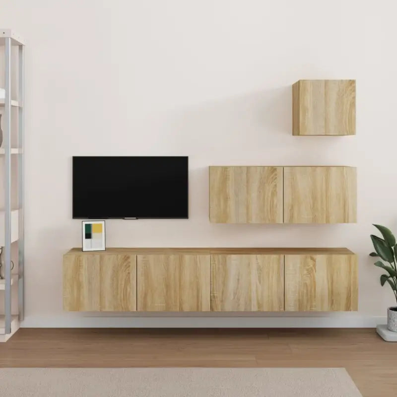 Tv-meubelset van bewerkt hout met strak modern design - Sonoma eiken / 4 / 80 cm - Tv-meubels