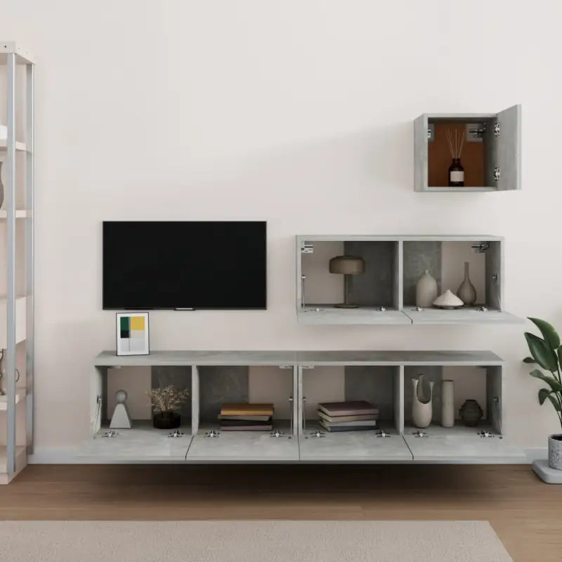 Tv-meubelset van bewerkt hout met strak modern design - Tv-meubels