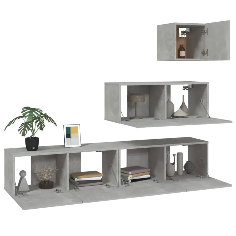 Tv-meubelset van bewerkt hout met strak modern design - Tv-meubels