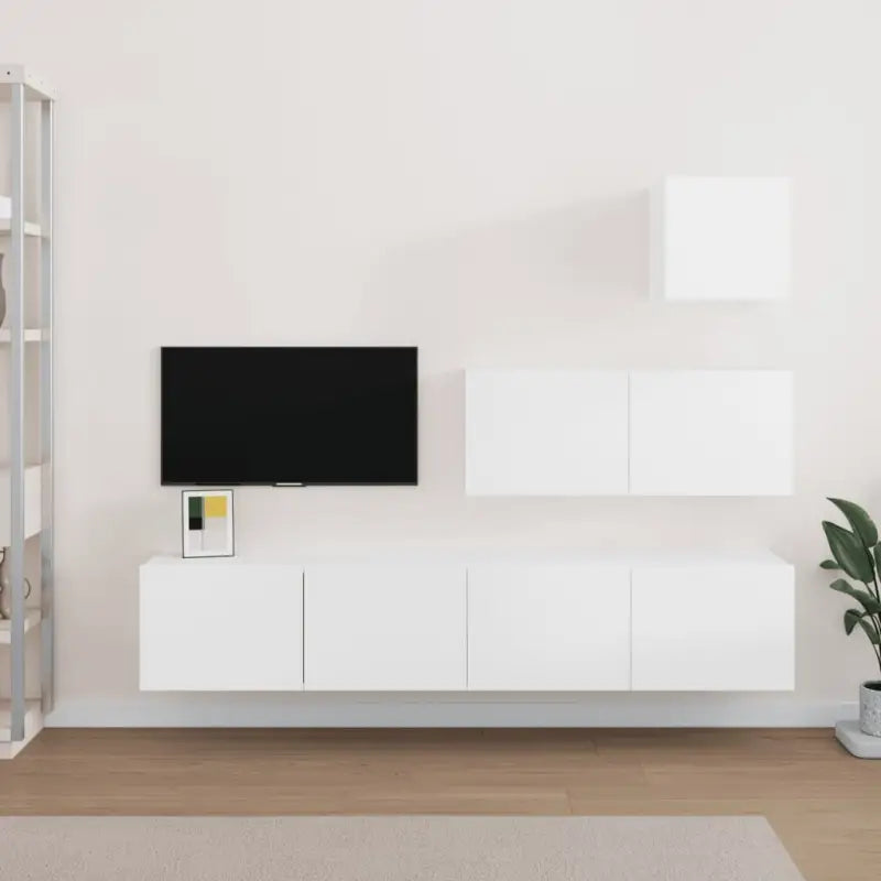 Tv-meubelset van bewerkt hout met strak modern design - Wit / 4 / 80 cm - Tv-meubels