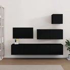 Tv-meubelset van bewerkt hout met strak modern design - Zwart / 4 / 80 cm - Tv-meubels