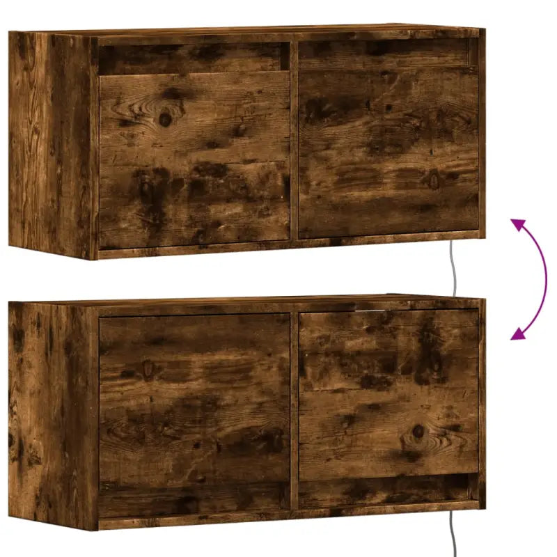 Tv-wandmeubel van bewerkt hout in gerookt eiken voor duurzame installatie - Gerookt eiken / 1 / 80 cm - Tv-meubels