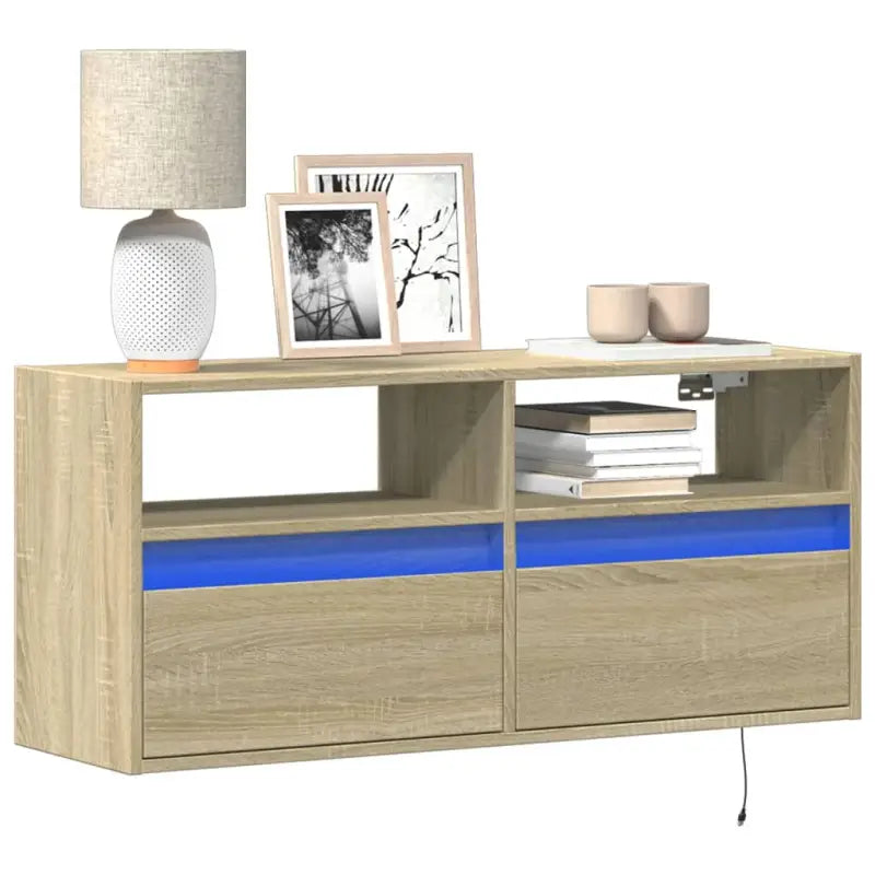 Tv-wandmeubel van bewerkt hout in gerookt eiken voor stabiele opstelling - Sonoma eiken / 1 / 100 cm - Tv-meubels