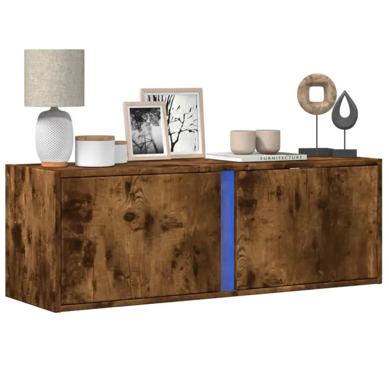 Tv-wandmeubel van bewerkt hout in grijs sonoma voor een nette woonkamer - Gerookt eiken / 1 / 100 cm - Tv-meubels