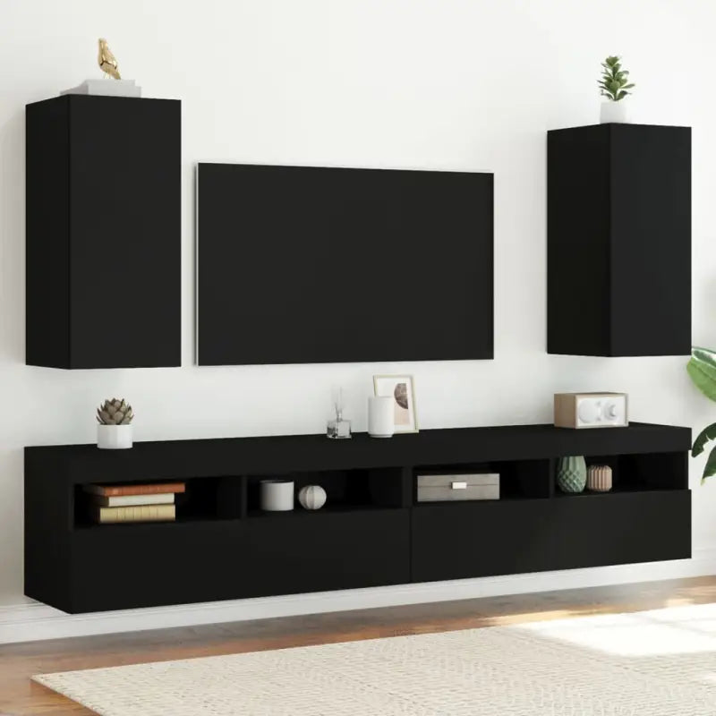 Tv-wandmeubelen met rgb led-verlichting voor een stijlvolle woonkamer - Zwart / 30.5 x 35 x 70 cm / 2 - Tv-meubels