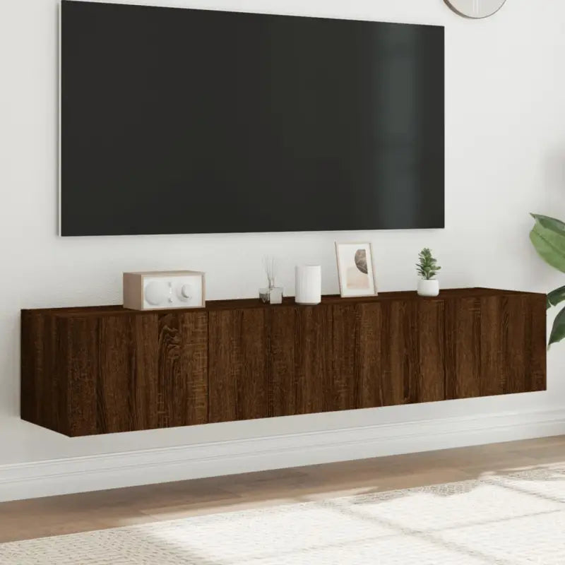 Tv-wandmeubelen met rgb led-verlichting voor een stijlvolle woonkamer - bruin eikenkleur / 80 x 35 x 31 cm / 2