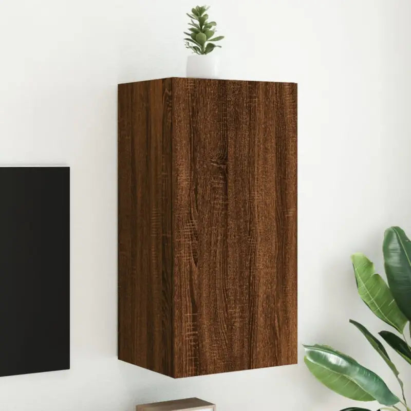 Tv-wandmeubelen met rgb led-verlichting voor een stijlvolle woonkamer - bruin eikenkleur / 40.5 x 35 x 80 cm / 1