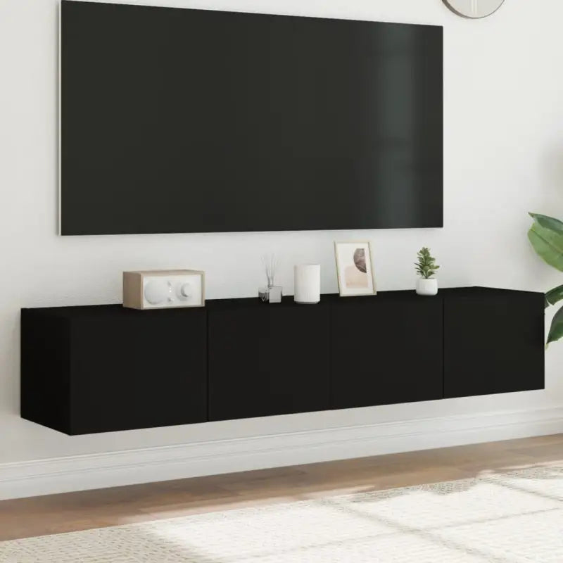 Tv-wandmeubelen met rgb led-verlichting voor een stijlvolle woonkamer - Zwart / 80 x 35 x 31 cm / 2 - Tv-meubels