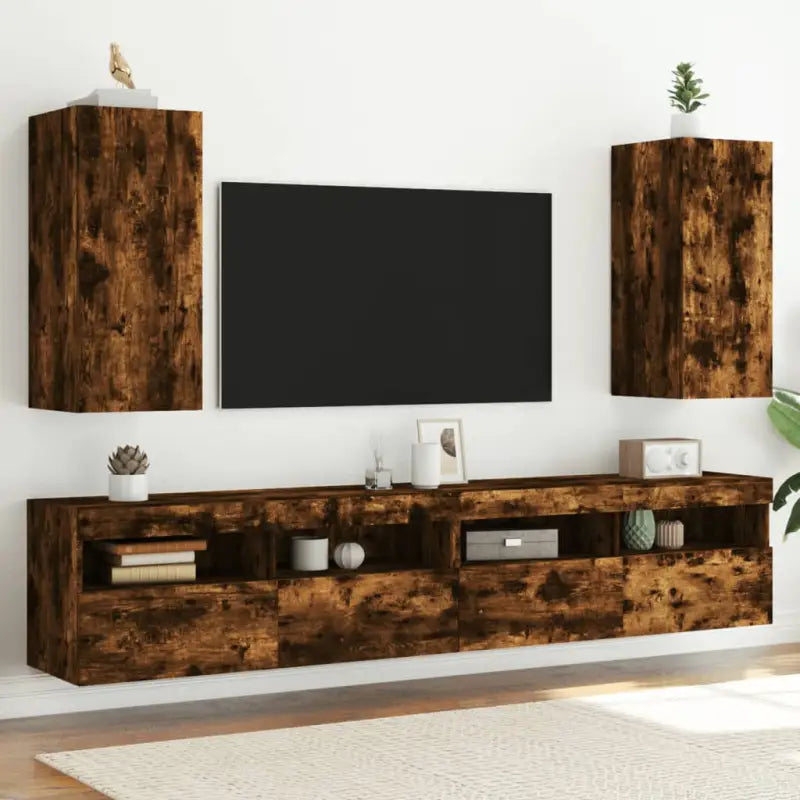 Tv-wandmeubelen met rgb led-verlichting voor een stijlvolle woonkamer - Gerookt eiken / 30.5 x 35 x 70 cm / 2