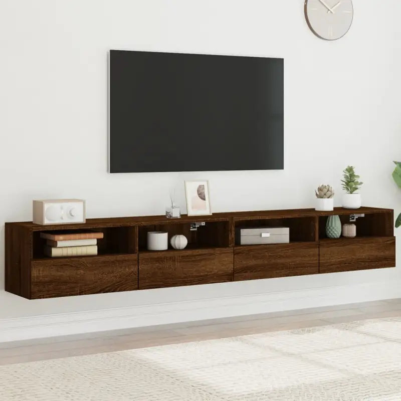 Tv-wandmeubels van bewerkt hout voor een opgeruimde woonkamer - bruin eikenkleur / 2 / 100 cm - Tv-meubels