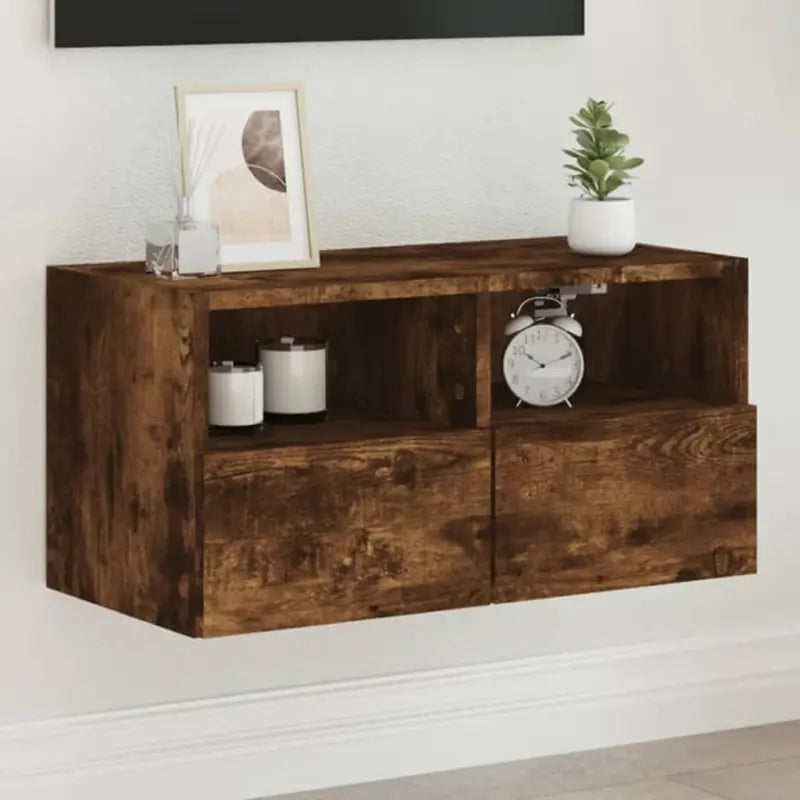 Tv-wandmeubels van bewerkt hout voor een opgeruimde woonkamer - Gerookt eiken / 1 / 60 cm - Tv-meubels
