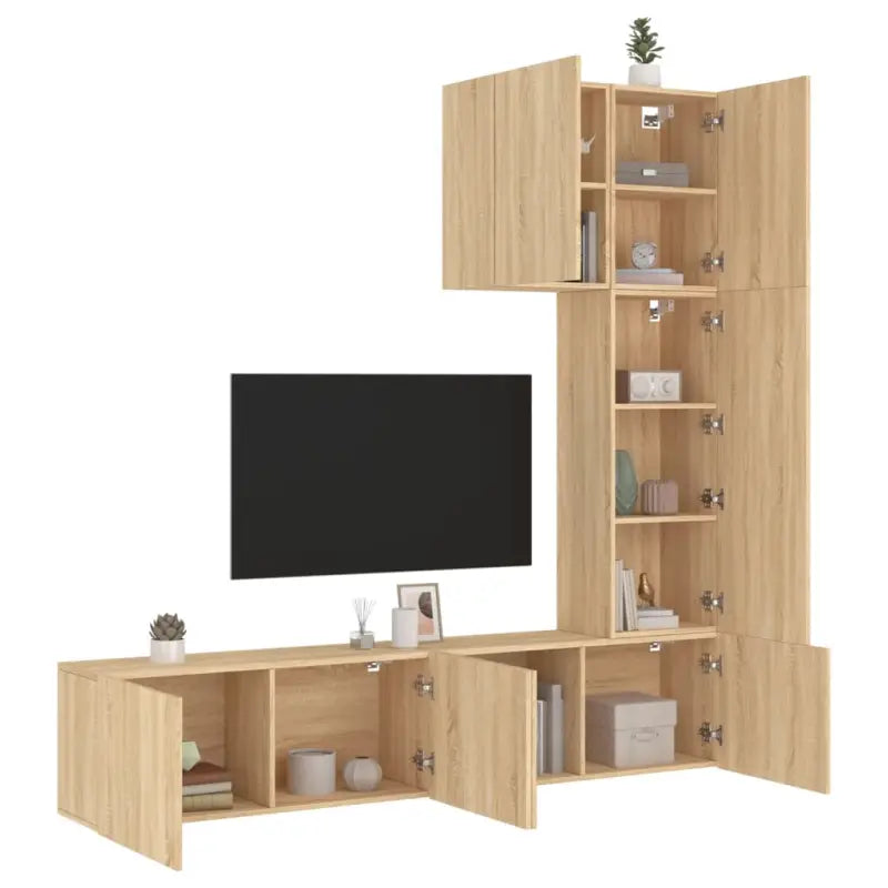 Tv-wandmeubels van bewerkt hout voor een stijlvolle en opgeruimde woonkamer - Sonoma eiken / 1 - Tv-meubels