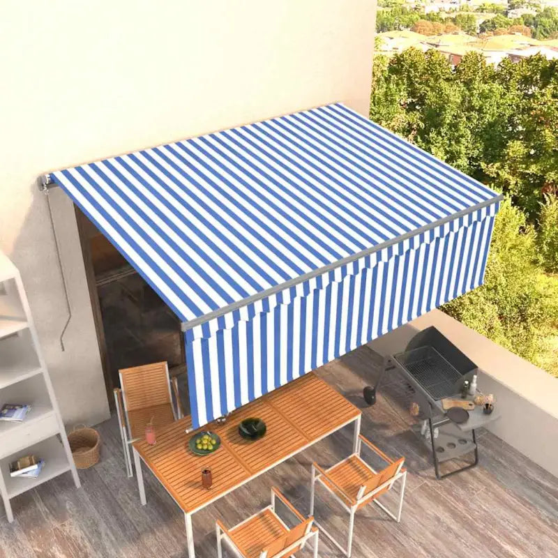 Uitschuifbare aluminium buitenluifel voor schaduw en koelte - Blauw en wit / 4.5 x 3 m / 1 - Zonwering