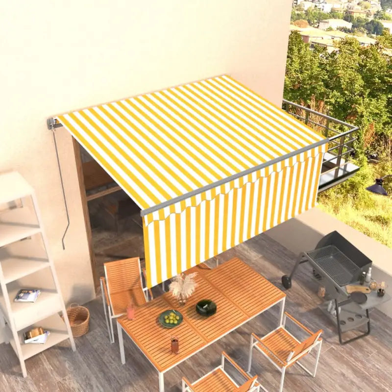 Uitschuifbare aluminium buitenluifel voor schaduw en koelte - Geel en wit / 3.5 x 2.5 m / 1 - Zonwering