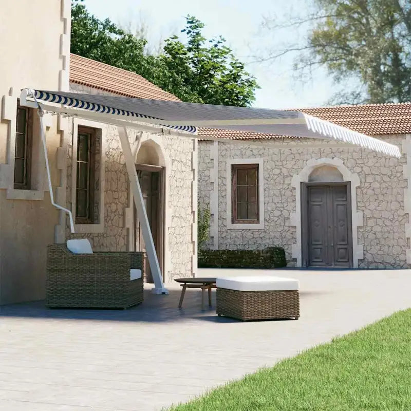 Uitschuifbare buitenluifel met gepoedercoat aluminium frame - Blauw en wit / 400 x 300 cm / 1 - Zonwering