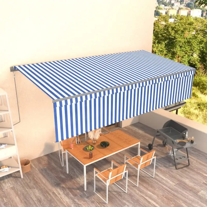 Uitschuifbare buitenluifel met roestvrij aluminium frame - Blauw en wit / 6 x 3 m / 1 - Zonwering
