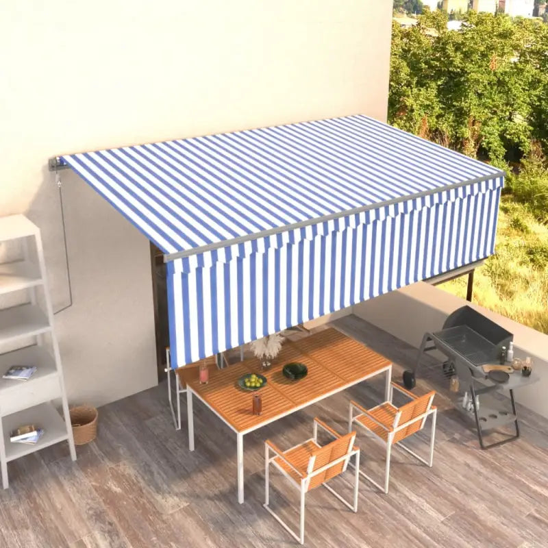 Uitschuifbare buitenluifel met roestvrij aluminium frame - Blauw en wit / 5 x 3 m / 1 - Zonwering