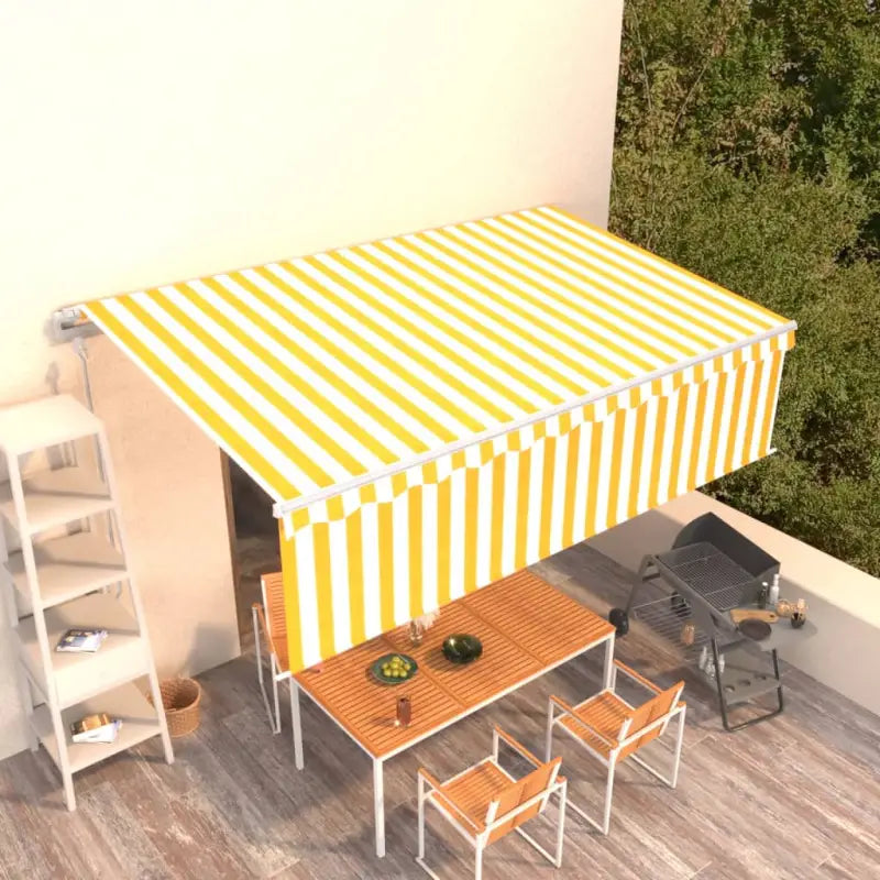 Uitschuifbare buitenluifel met roestvrij aluminium frame - Geel en wit / 5 x 3 m / 1 - Zonwering