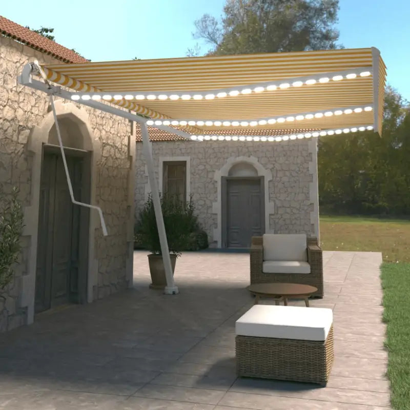 Uitschuifbare luifel met gepoedercoat aluminium en automatische bediening - Geel en wit / 600 x 350 cm / 1 - Zonwering