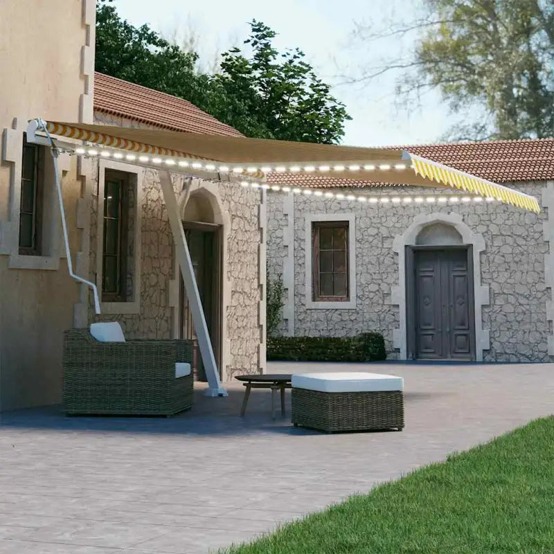 Uitschuifbare luifel met gepoedercoat aluminium en automatische bediening - Geel en wit / 400 x 300 cm / 1 - Zonwering