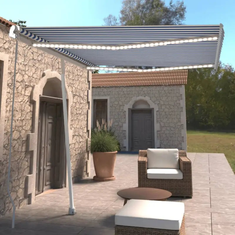 Uitschuifbare luifel met gepoedercoat aluminium voor koele buitenruimte - Blauw en wit / 300 x 250 cm / 1 - Zonwering