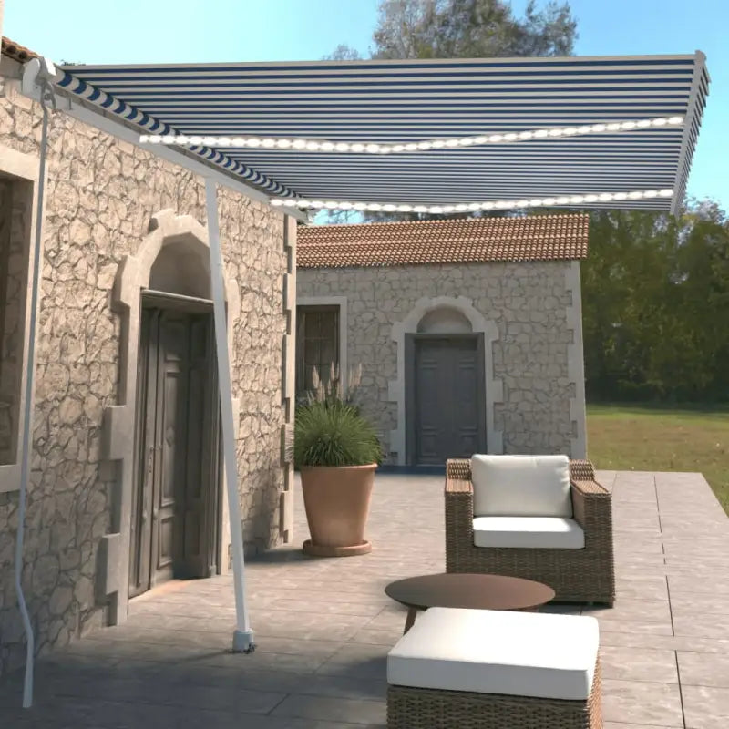 Uitschuifbare luifel met gepoedercoat aluminium voor koele buitenruimte - Blauw en wit / 350 x 250 cm / 1 - Zonwering