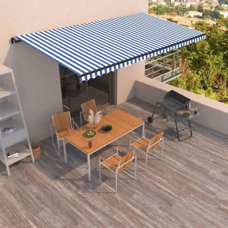 Uitschuifbare luifel met gepoedercoat aluminium voor koele buitenruimte - Blauw en wit / 600 x 350 cm / 1 - Zonwering