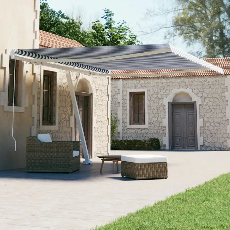 Uitschuifbare luifel met gepoedercoat aluminium voor koele buitenruimte - Blauw en wit / 400 x 300 cm / 1 - Zonwering