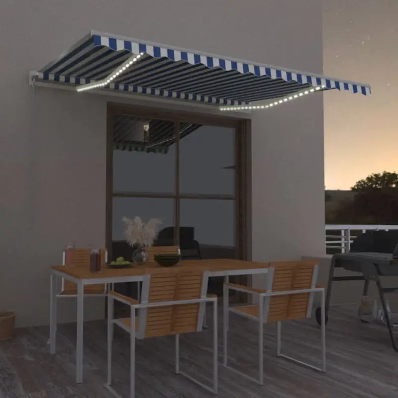 Uitschuifbare luifel met gepoedercoat aluminium voor koele buitenruimtes - Blauw en wit / 400 x 300 cm / 1 - Zonwering
