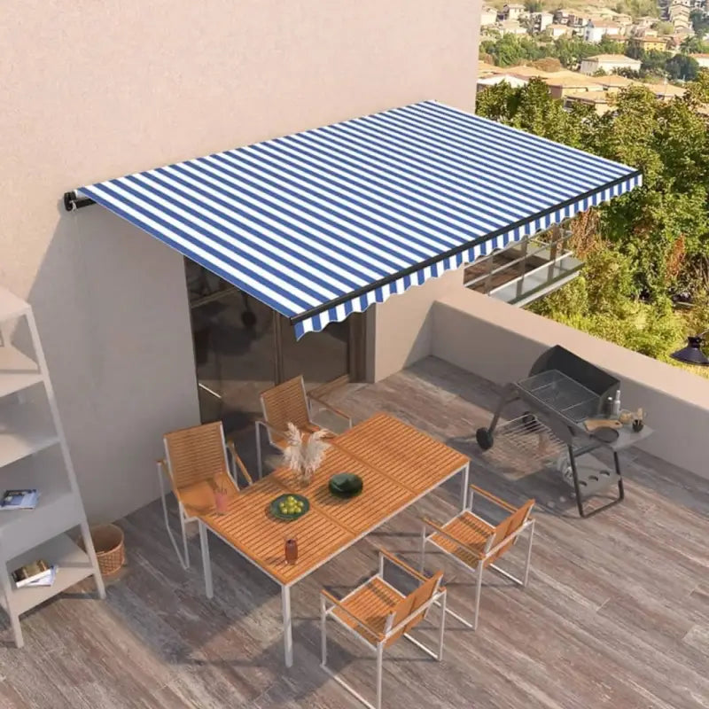 Uitschuifbare luifel met gepoedercoat aluminium voor koele buitenruimte - Blauw en wit / 500 x 350 cm / 1 - Zonwering
