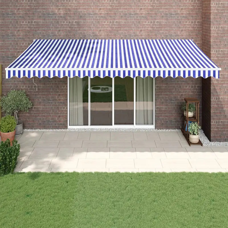 Uittrekbare luifel in gepoedercoat aluminium voor je terras - Blauw en wit / 5 x 3 m / 1 - Zonwering