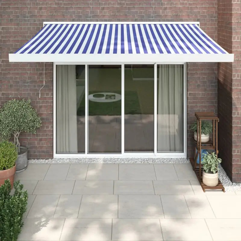 Uittrekbare luifel in gepoedercoat aluminium voor je terras - Blauw en wit (wit frame) / 3.5 x 2.5 m / 1 - Zonwering