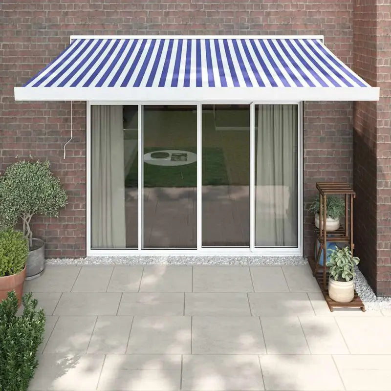 Uittrekbare luifel in gepoedercoat aluminium voor je terras - Blauw en wit (wit frame) / 3 x 2.5 m / 1 - Zonwering