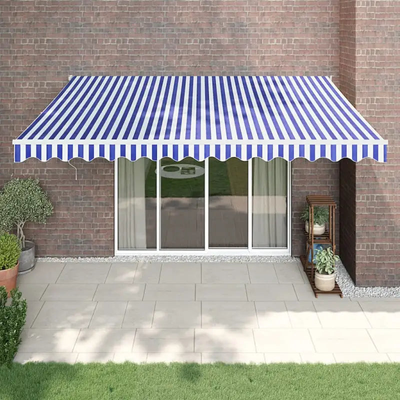 Uittrekbare luifel in gepoedercoat aluminium voor je terras - Blauw en wit / 4.5 x 3 m / 1 - Zonwering