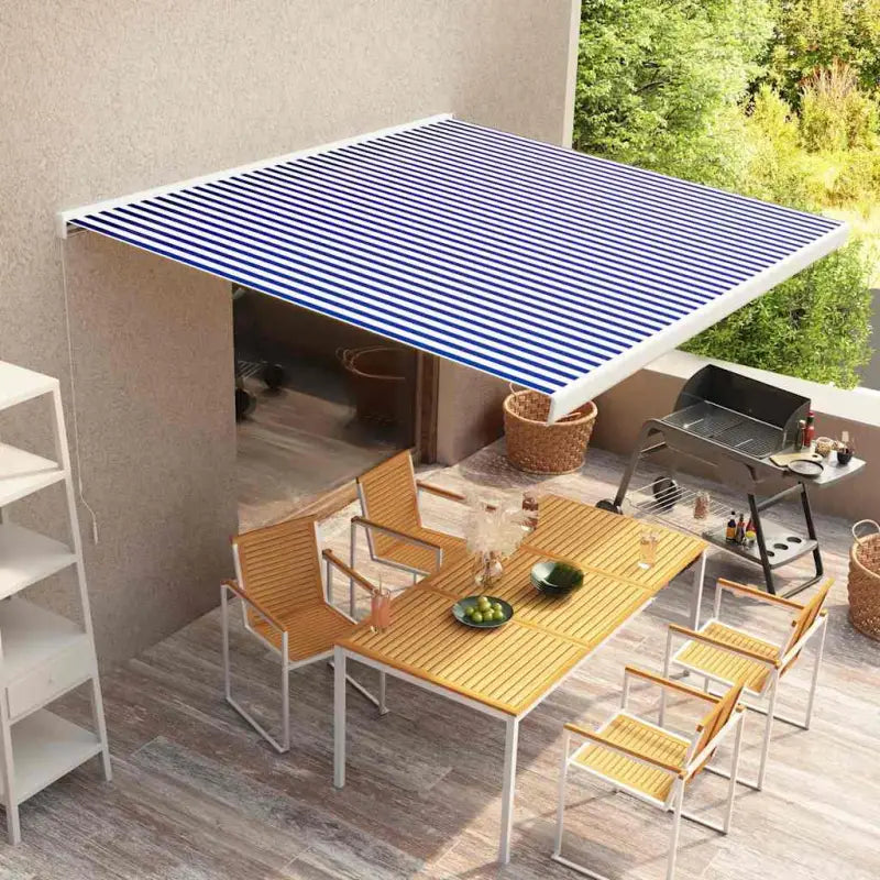 Uittrekbare luifel met aluminium frame voor koele tuinplekken - Blauw en wit / 350 x 250 cm / 1 - Zonwering