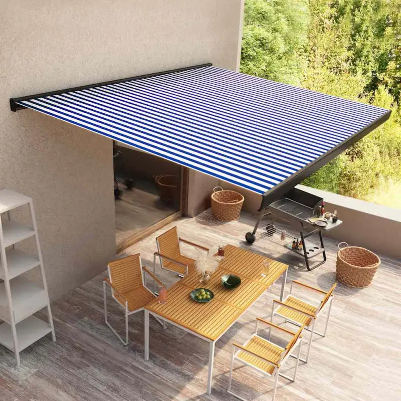 Uittrekbare luifel met aluminium frame voor schaduw en comfort in je tuin - Blauw en wit (grijs frame) / 350 x 250 cm