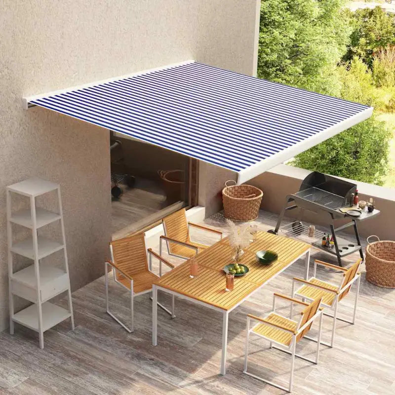 Uittrekbare luifel met aluminium frame voor schaduw en comfort in je tuin - Blauw en wit / 350 x 250 cm / 1 - Zonwering