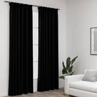 Verduisterende linnen-look gordijnen met metalen haken voor privacy - Zwart / 140 x 225 cm / 2 - Gordijnen & vitrages
