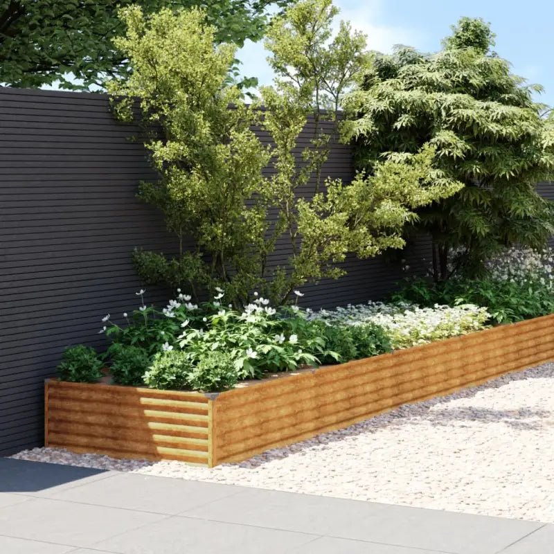 Verhoogde plantenbak van cortenstaal voor tuin en balkon decoratie - 1150 x 100 x 36 cm / 1 - Bloempotten &
