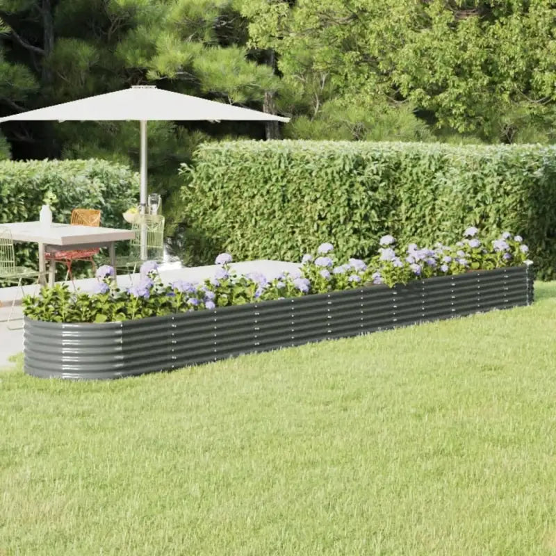Verhoogde plantenbak van gepoedercoat staal voor tuin en terras - Grijs / 512 x 80 x 36 cm / 1 - Bloempotten &