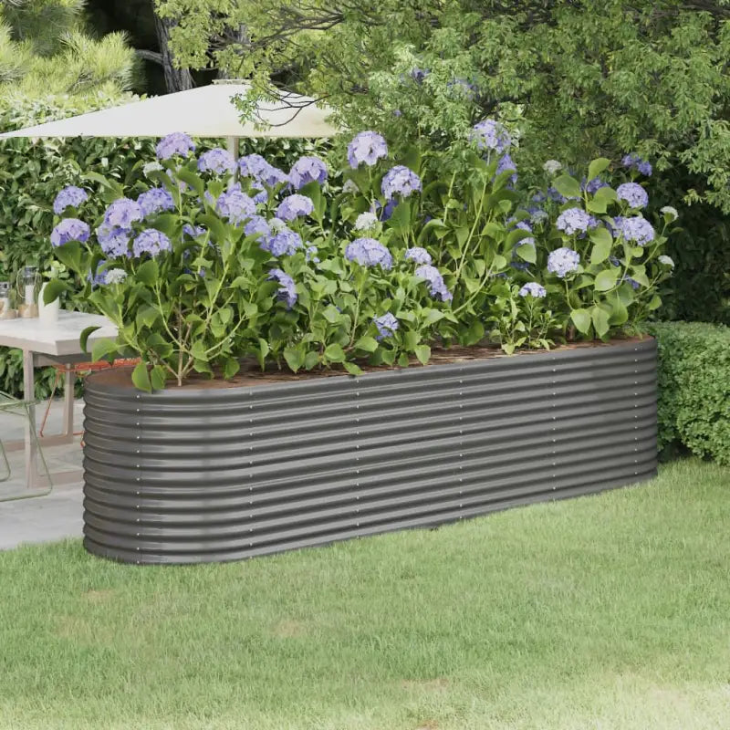 Verhoogde plantenbak van gepoedercoat staal voor tuin en terras - Grijs / 296 x 80 x 68 cm / 1 - Bloempotten &