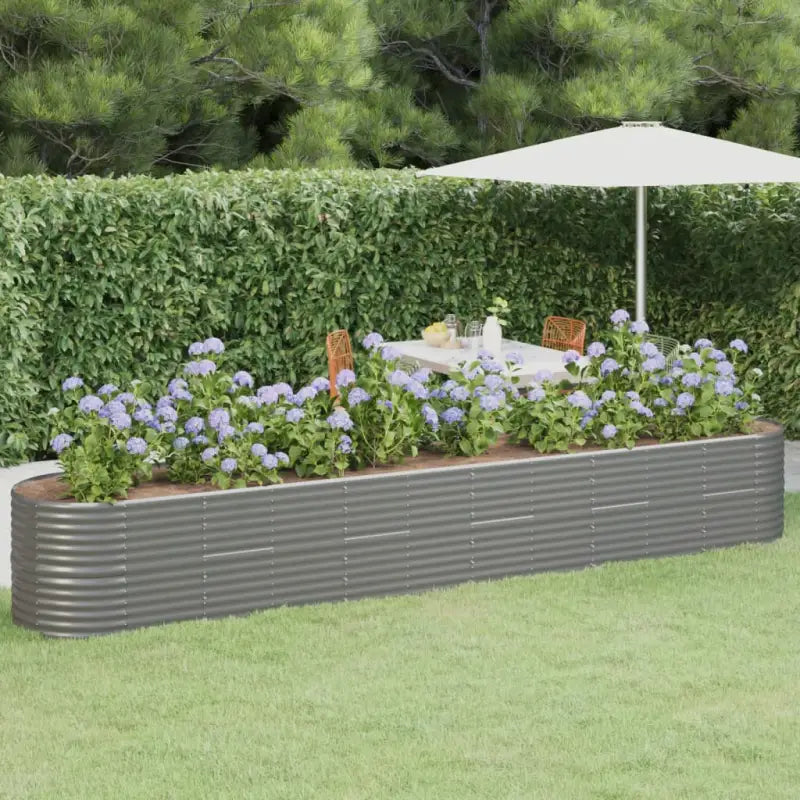 Verhoogde plantenbak van gepoedercoat staal voor tuin en terras - Grijs / 440 x 80 x 68 cm / 1 - Bloempotten &