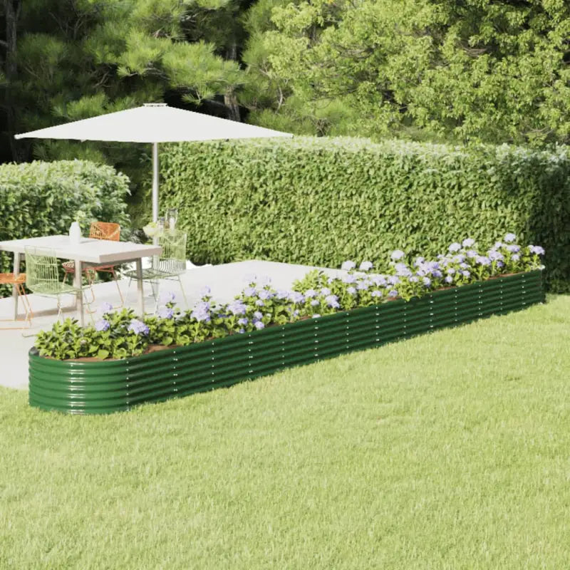 Verhoogde plantenbak van gepoedercoat staal voor tuin en terras - Groen / 620 x 80 x 36 cm / 1 - Bloempotten &