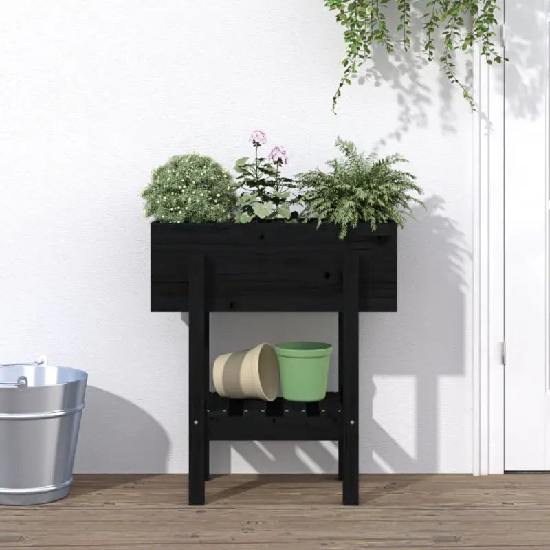 Verhoogde plantenbak van massief douglashout voor tuin en balkon - Zwart grenenhout / 62 x 30 x 69 cm / 1 - Bloempotten