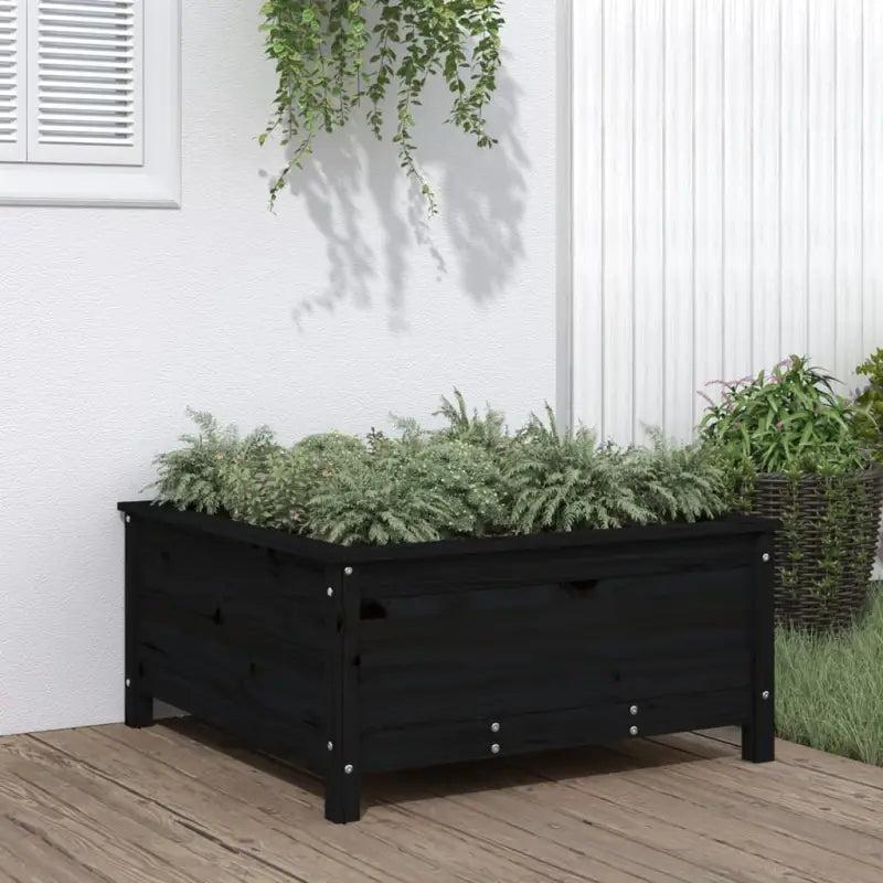 Verhoogde plantenbak van massief grenenhout voor tuin en balkon - Zwart grenenhout / 82.5 x 82.5 x 39 cm / 1