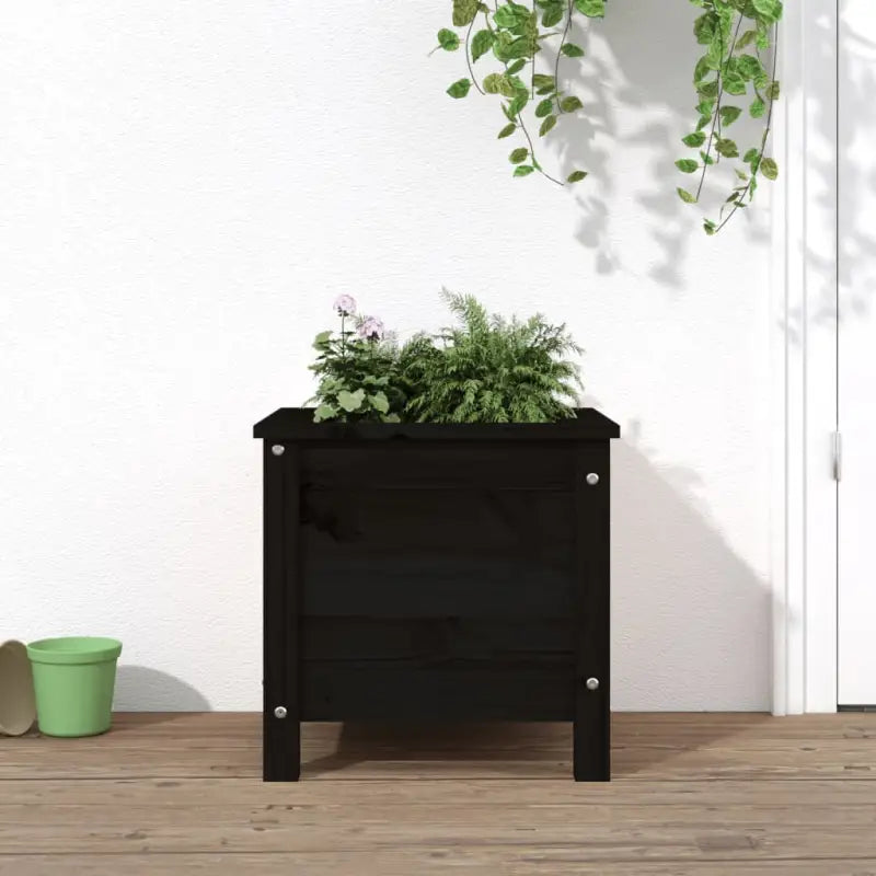 Verhoogde plantenbak van massief grenenhout voor tuin en balkon - Zwart grenenhout / 40 x 40 x 39 cm / 1 - Bloempotten